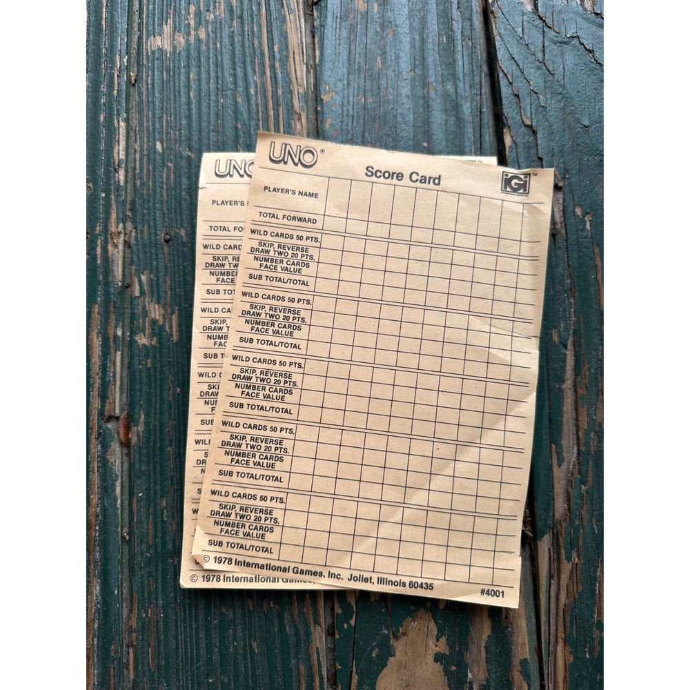 Vintage 1978 UNO Score Card Pad International Games Inc #4001 Retro Card Game